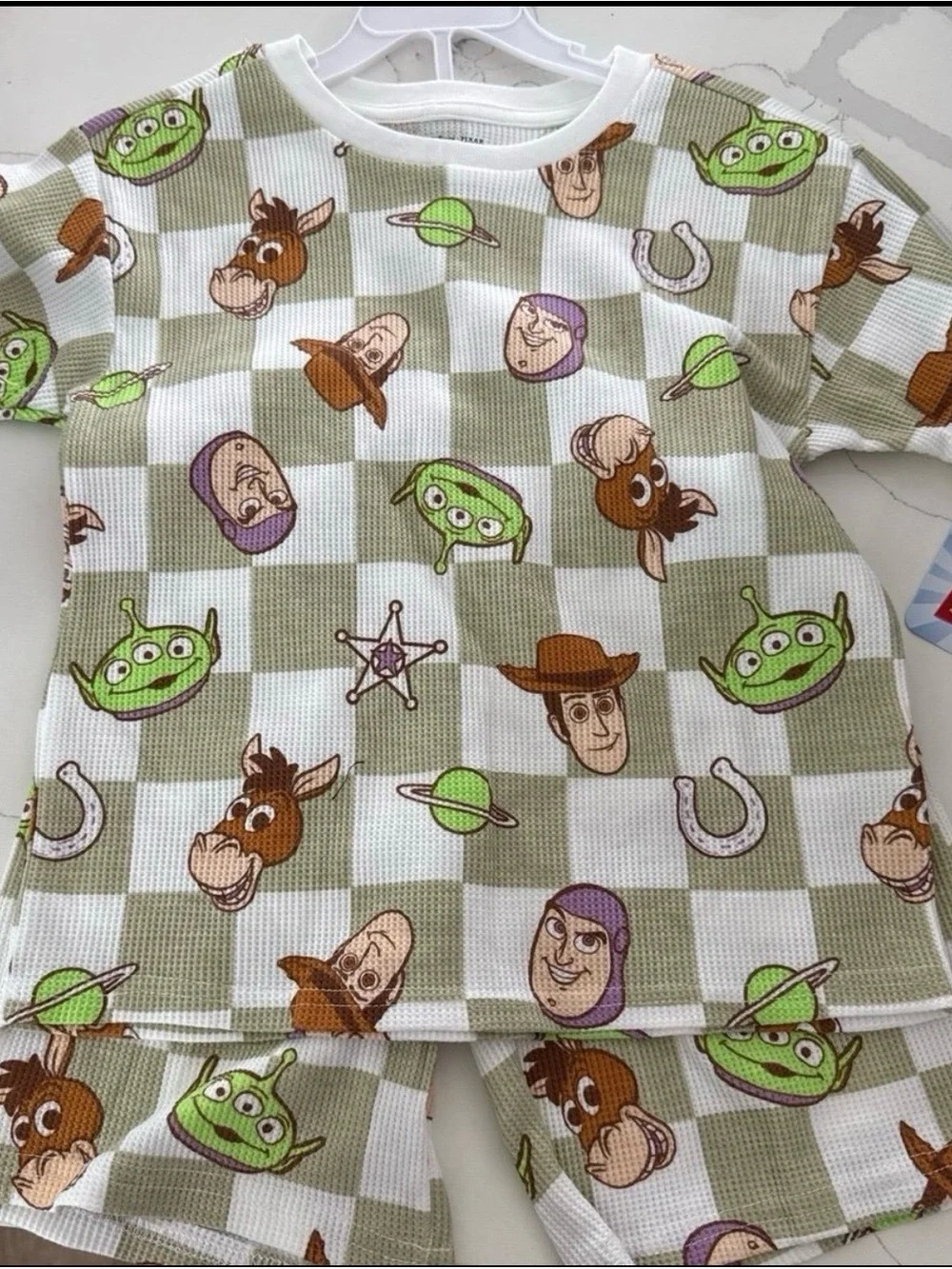 Toy Story Character Checkered Kids Set - Green & White
